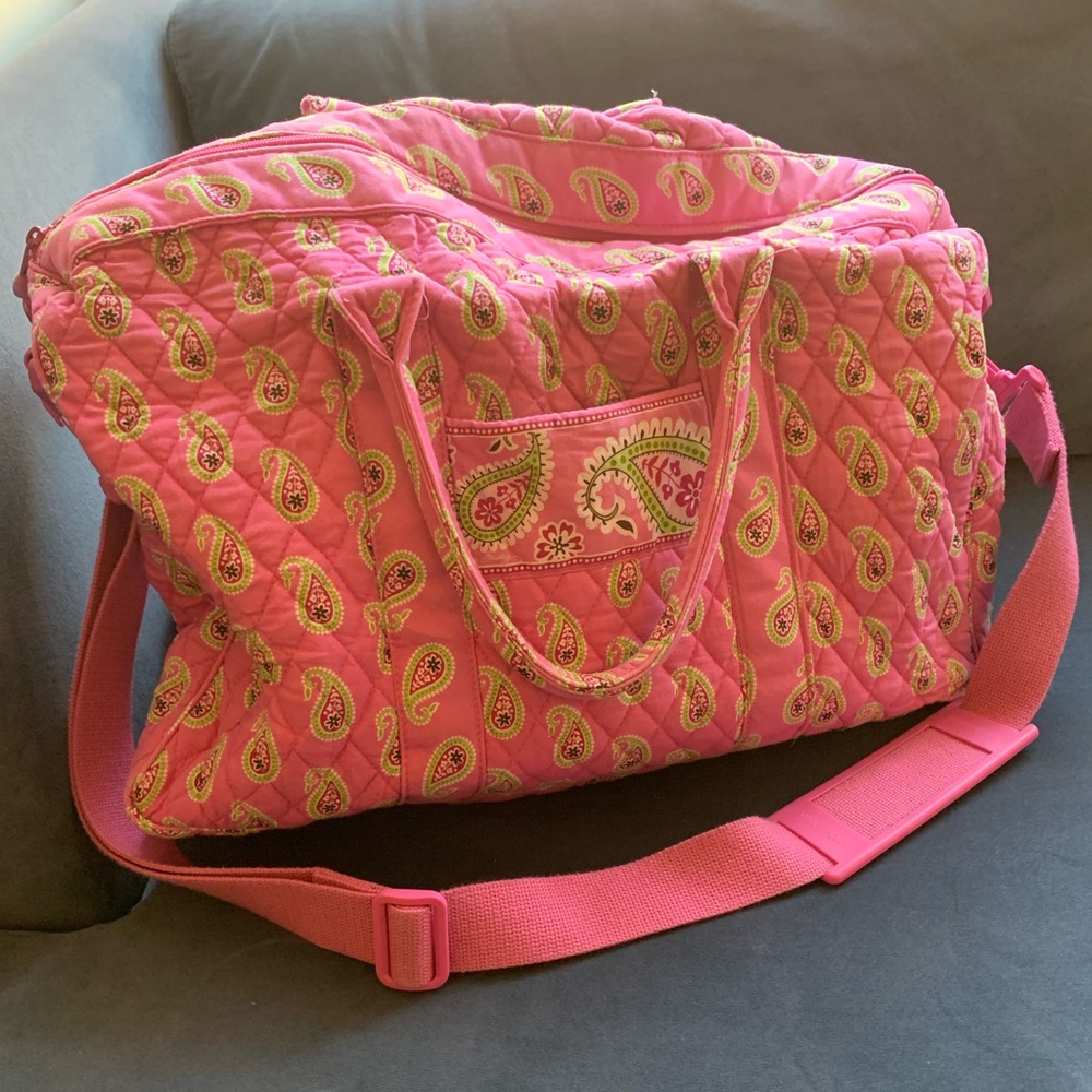 Vera Bradley Paisley Quilted Women's Bag Pink and Green Vintage Overnight